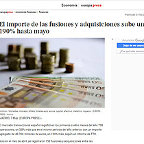 El importe de las fusiones y adquisiciones sube un 190% hasta mayo